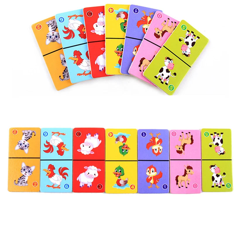 Montessori Holz Domino Bausteine Set Frühe Pädagogisches Spielzeug Kinder Kognitiven Tier Solitaire Dominosteine Puzzle Spielzeug Kinder