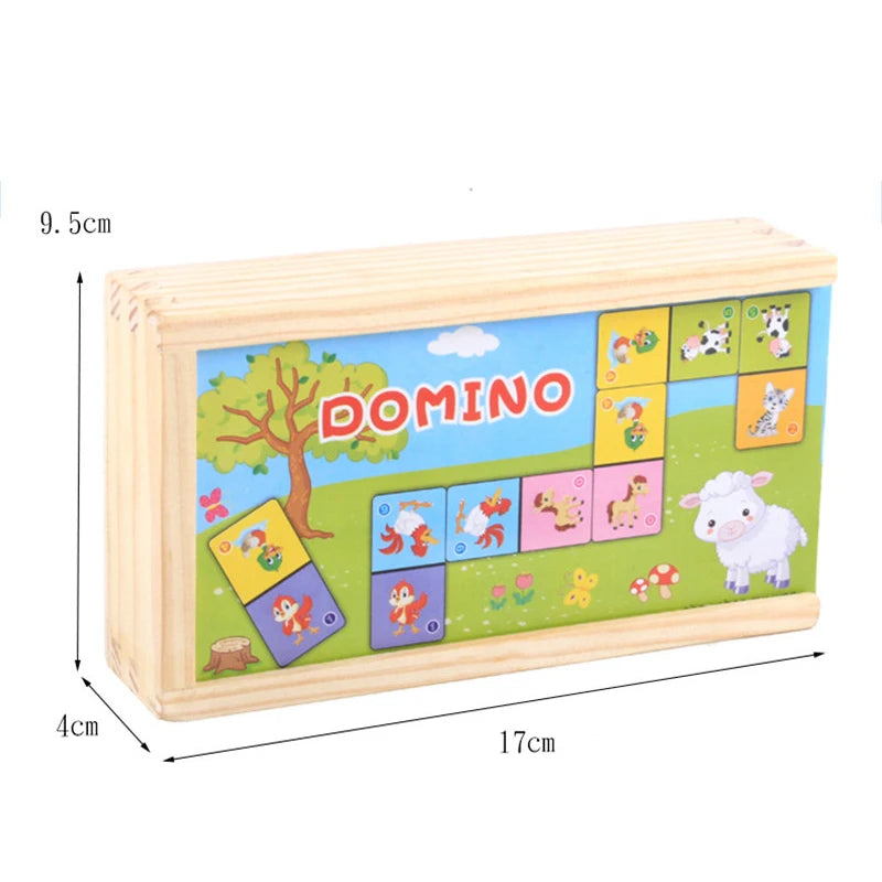 Montessori Holz Domino Bausteine Set Frühe Pädagogisches Spielzeug Kinder Kognitiven Tier Solitaire Dominosteine Puzzle Spielzeug Kinder