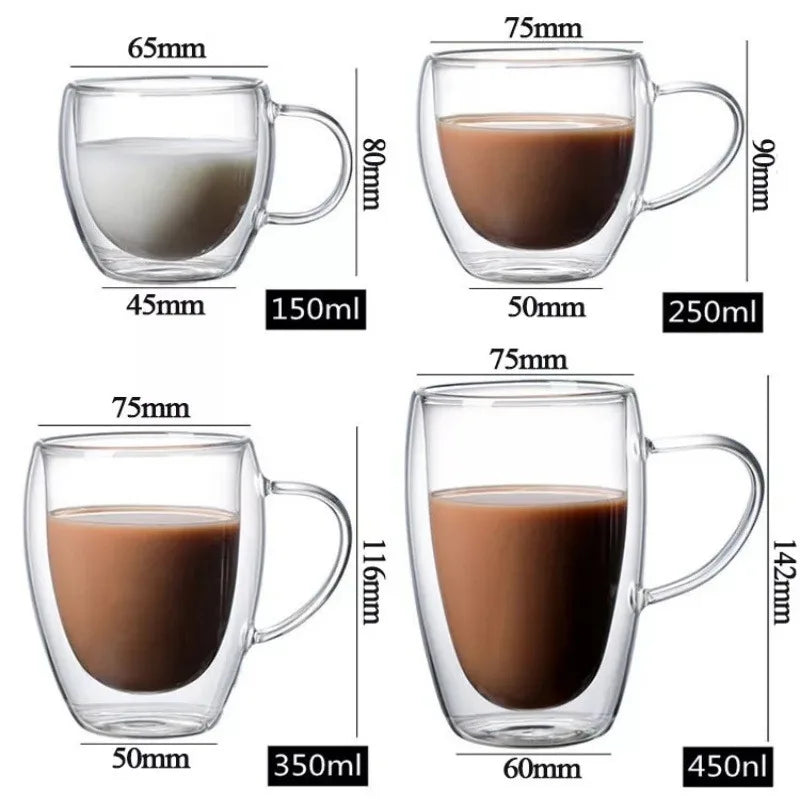 80-450ml doppels chichtige Glass chale mit Griff transparente hitze beständige Blume Tee tasse Milchsaft Kaffeetasse Home Wasser Tasse