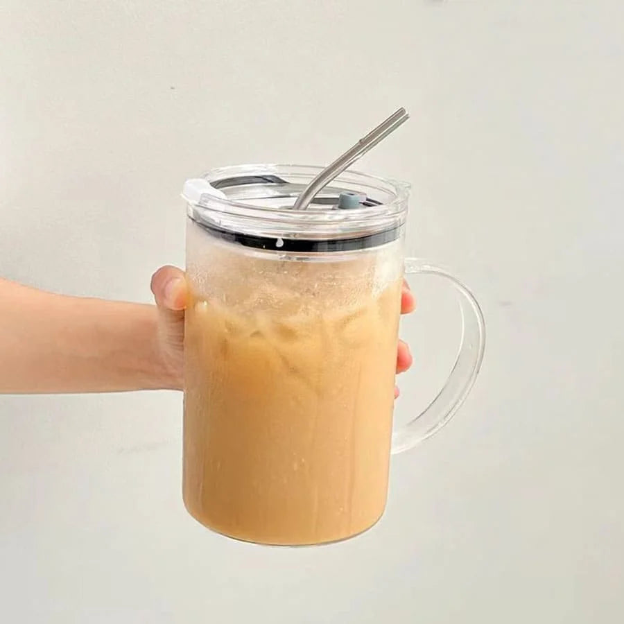 1l Trinkglas becher mit Deckel und Stroh glas Kaffeetasse Glas becher Milchsaft becher transparente Tasse Saft Mokka Tassen