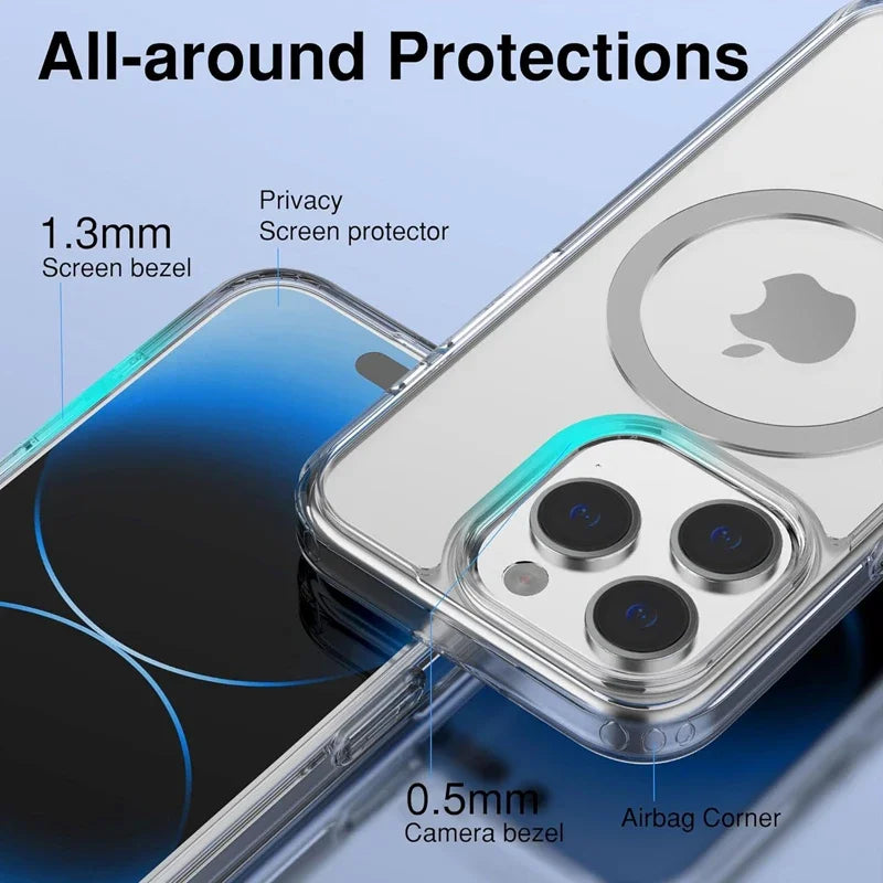 Klare magnetische Hülle für Apple iPhone 15 14 13 12 11 Pro Max Plus 13 12 Mini XS Max XR 8 7 Se Se2 mit magsafe transparenter Abdeckung